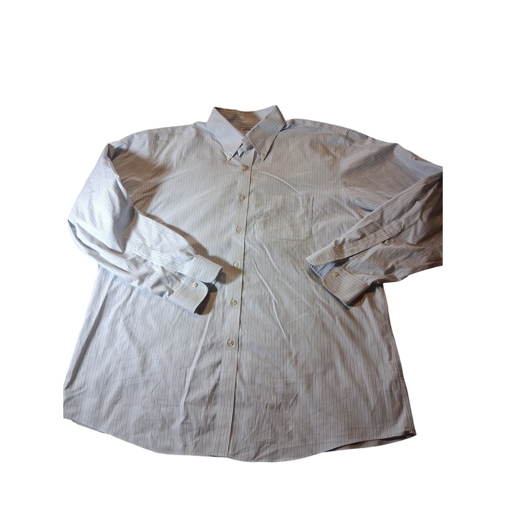 Brooks Brothers Regent Fit Dress Shirt 17.5 35 Blue White Stripe Non-Iron Supima